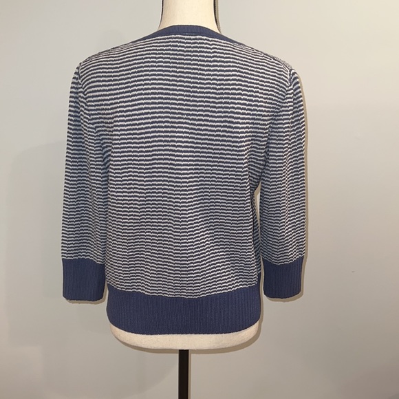 🟢 St. John Blue and White Nautical Button Down Cardigan - Picture 4 of 6